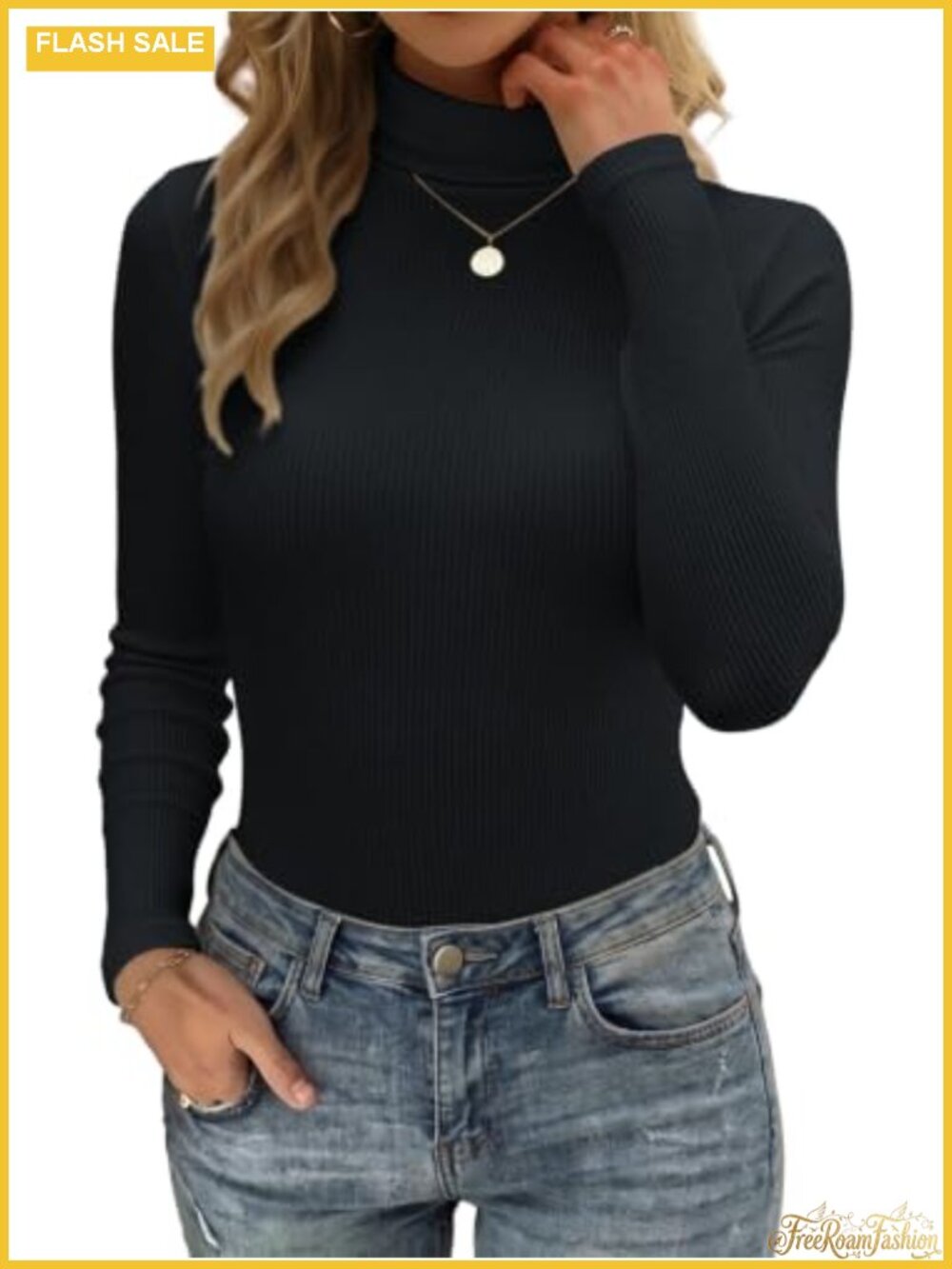 Women's Long Sleeve Turtleneck Ribbed Top Fall Layering Shirt